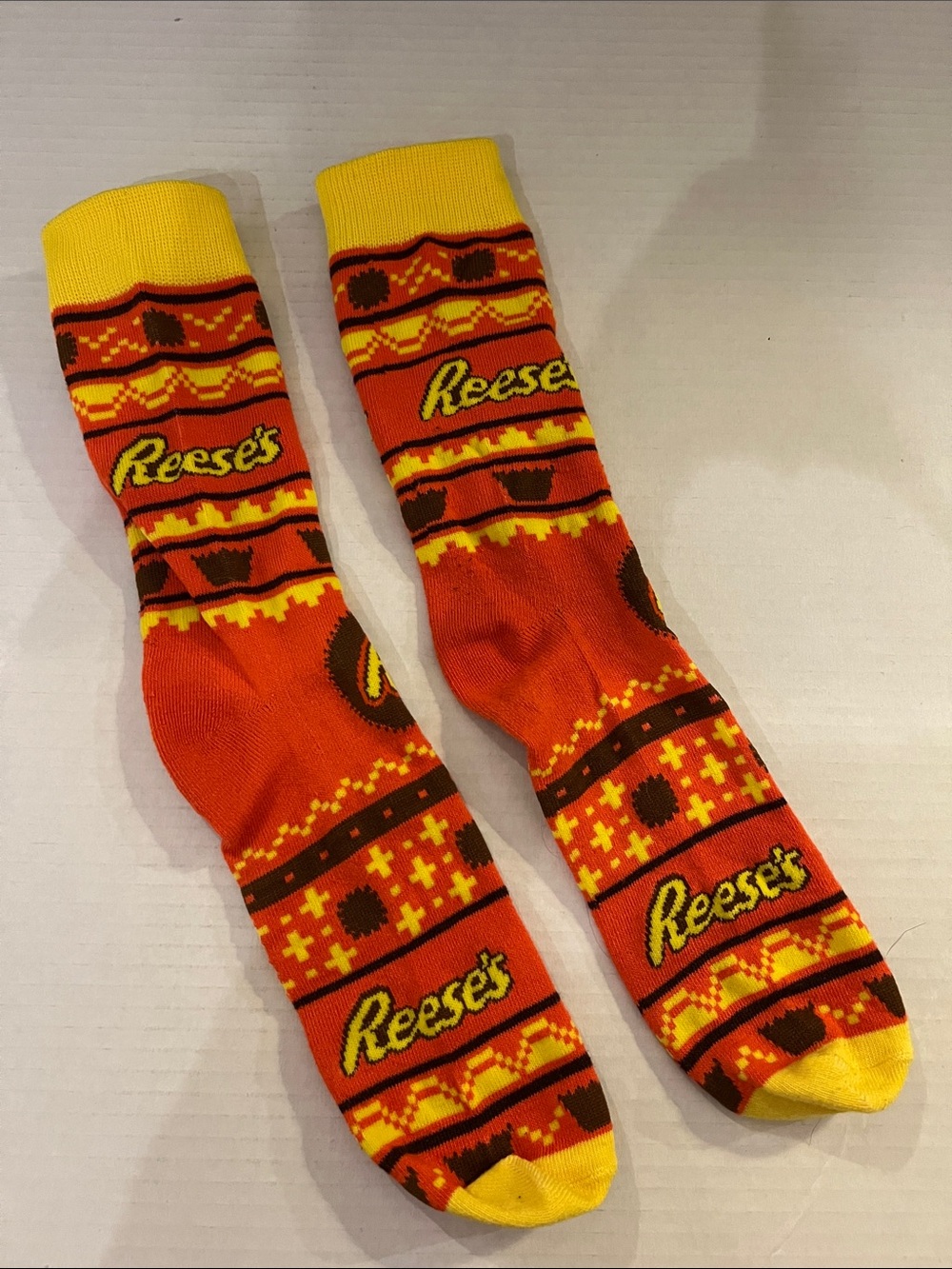Reese's Orange & Yellow Novelty Crew Socks - Branded Candy Design - Unisex Sz Sm